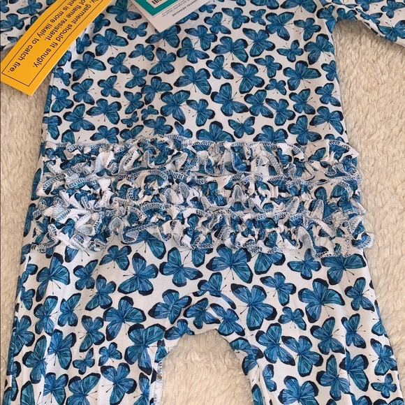 NWT Posh Peanut Ruffled Footie Nayeli 6-9M Blue Butterflies - Picture 9 of 9